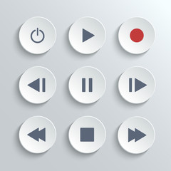 Media player control ui icon set- vector white round buttons