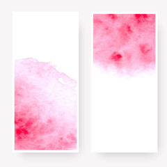 Vector set of vertical banners with watercolor splash. Pink watercolour design cards set