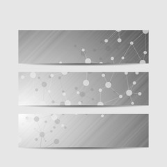 Abstract geometric banners molecule and communication. Science and technology design, structure DNA, chemistry, medical background, business and website