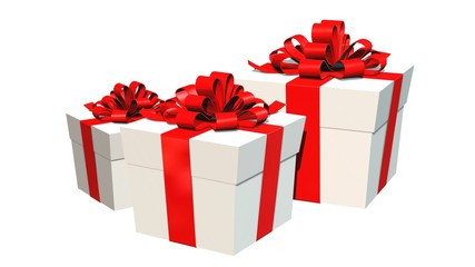Presents gift boxes with red ribbons isolated on white 