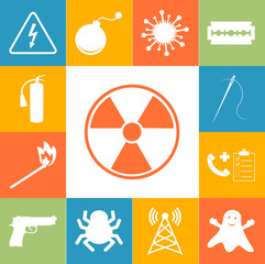 Dangerous signs colorfull set. Flat style vector illustration