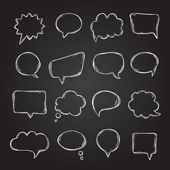 Speech bubbles and thought balloons. Hand drawn sketch bubbles for design. Vector clipart