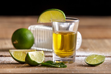 tequila shot with lime and salt