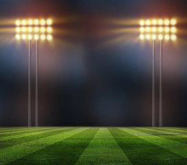 Green soccer field, bright spotlights, © Kalawin