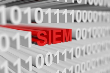 SIEM as a binary code with blurred background 3D illustration