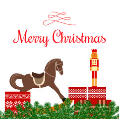 Christmas greetings with toys and gifts
