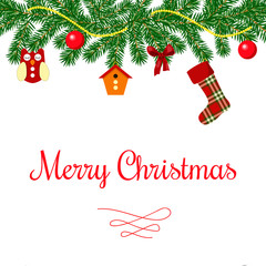 Fototapeta na wymiar Merry christmas wreath and toys postcard