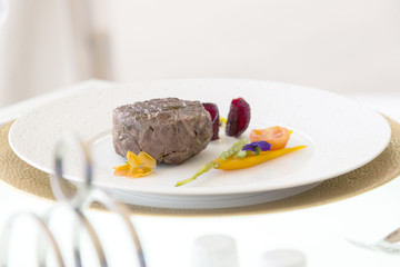 minimalistic dish steak with vegetables