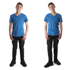 Fototapeta premium Set of cute teenager boy over white isolated background
