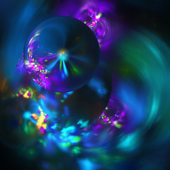 Abstract colorful blurred shapes on black background. Fantasy pink, purple and blue fractal design for greeting cards or t-shirts.