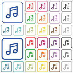 Fototapeta na wymiar Music note color outlined flat icons