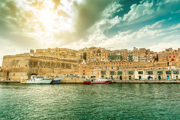 great landscape with Valletta embankment and ships