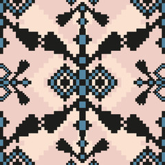 Vector pixel ethnic seamless pattern. Ideal for printing onto fabric, paper, web design.Embroidery  fashion women.  National background.