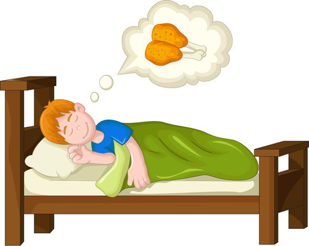 boy cartoon sleeping and dream fried chicken