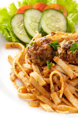 italian food fettuccine bolognaise with meatball