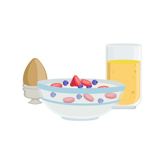 Cereals, Egg And Orange Juice Breakfast Food  Drink Set
