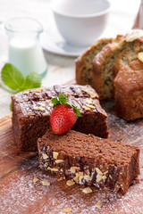 fresh chocolate brownies with hazelnut