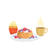 Cupcake, Waffle And Coffee Breakfast Food  Drink Set