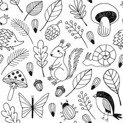 Forest animals vector seamless pattern. 