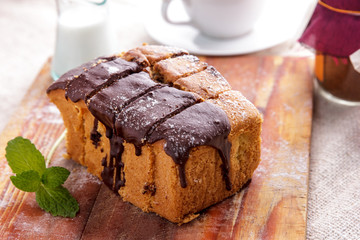 Fototapeta na wymiar fresh homemade chocolate sponge cake