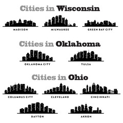 Naklejka premium Landscape Skyline Wisconsin, Oklahoma, Ohio City - Silhouette