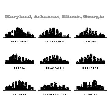 Skyline Arkansas, Illinois, Georgia, Maryland, City - Silhouette