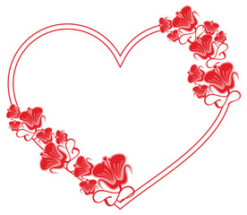 Fototapeta na wymiar Heart-shaped frame with decorative flowers. 