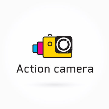 Action camera icon, colorful vector illustration, Logo Template, extreme video cam symbol, camera design element