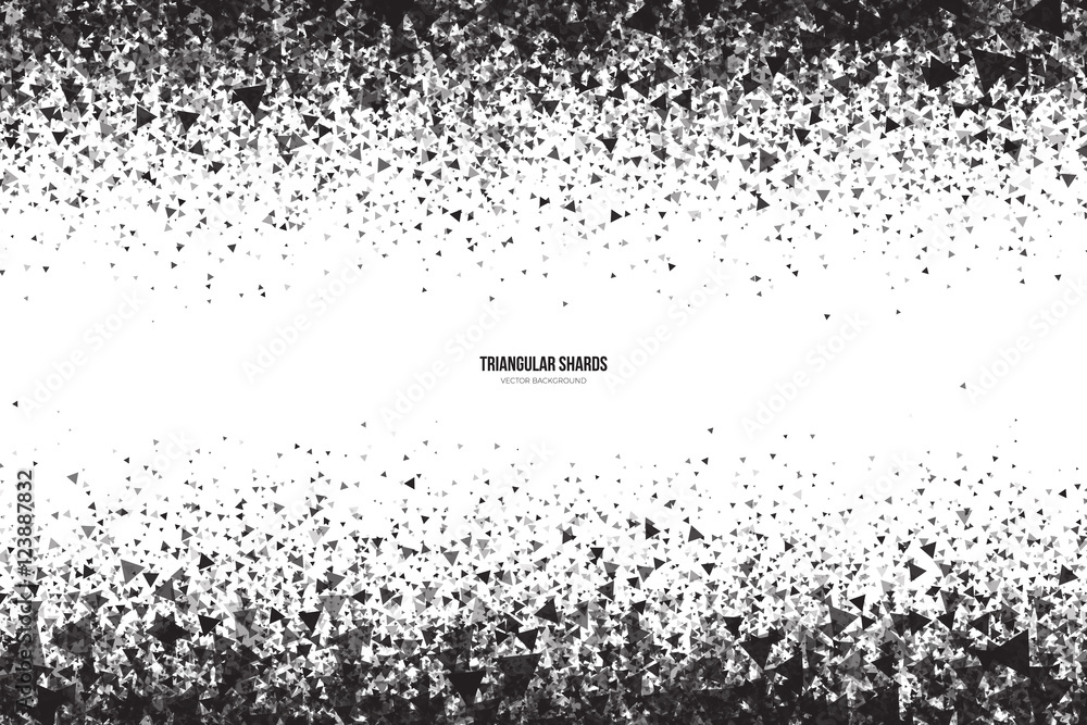Poster abstract vector black triangular shards on white background. scatter falling dark gray triangle part