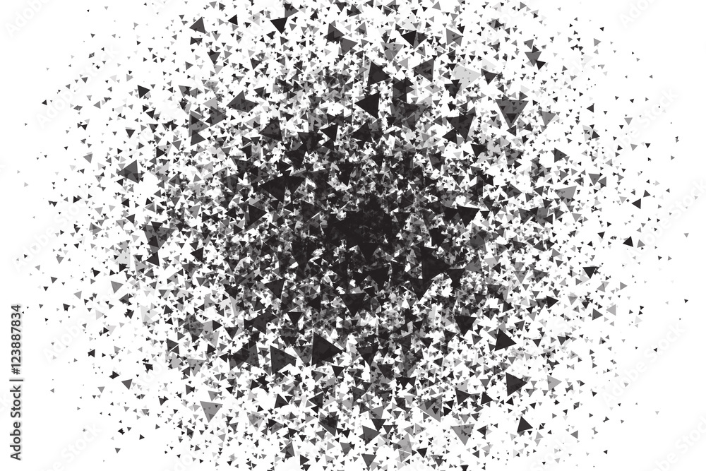 Poster abstract vector black triangular shards on white background. scatter falling dark gray triangle part