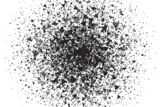 Abstract Vector Black Triangular Shards On White Background. Scatter Falling Dark Gray Triangle Particles. Exploding Effect