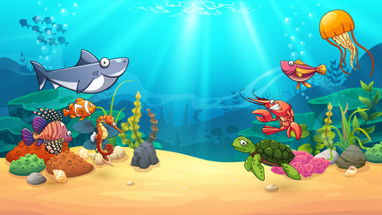Animals in underwater world - 123888001