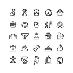 Pet shop, animals thin line vector icons, outline vet symbols