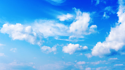 Blue sky and beautiful white clouds. Closeup. 