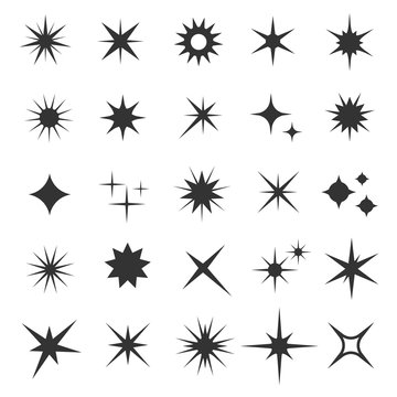 Shining sparkling stars black vector symbols