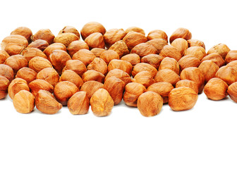 Hazelnuts background isolated on white background. Closeup.