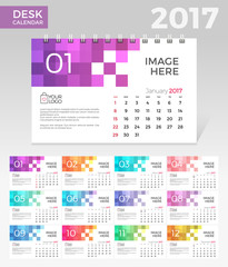 Desk Calendar 2017. Simple Colorful pixels minimal elegant desk calendar template in white background