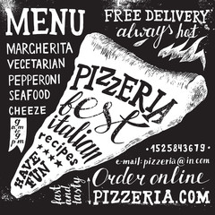 Pizzeria hand drawn lettering - obrazy, fototapety, plakaty
