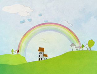 Naklejka premium Beautiful summer landscape with rainbow.