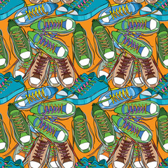 illustration of Sport shoes seamless pattern, wrapping paper, wa