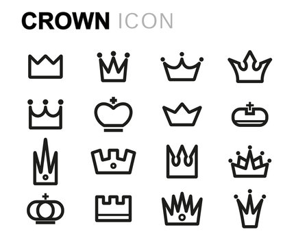 Vector black line crown icons set