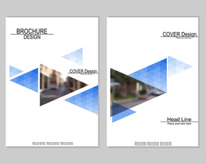 Vector brochure cover templates with blurred cityscape. Business brochure cover design. EPS 10. Mesh background.