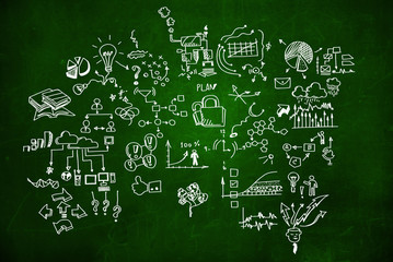 Background conceptual image with business sketches on chalkboard