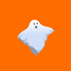 Cartoon scary ghost icon. Halloween simple gradient character isolated on orange background. Vector illustration.