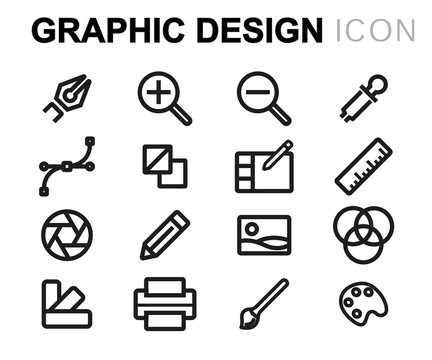 Vector black line graphic design icons set