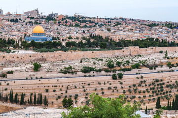panoramic view of mount of olives and historic center of jerusalem