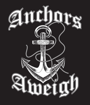 Hand drawn old anchor in vintage style . Vector line art illustration