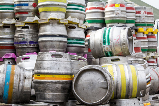 Steel Beer Barrels In A Stack