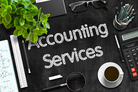 Accounting Services on Black Chalkboard. 3D Rendering.