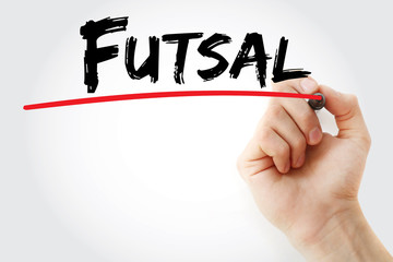 Hand writing Futsal with marker, concept background